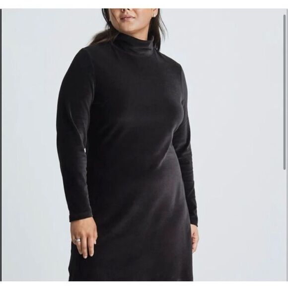 Everlane Black‎ The Velour Mock Neck Long Sleeve Mini Dress - Picture 3 of 7